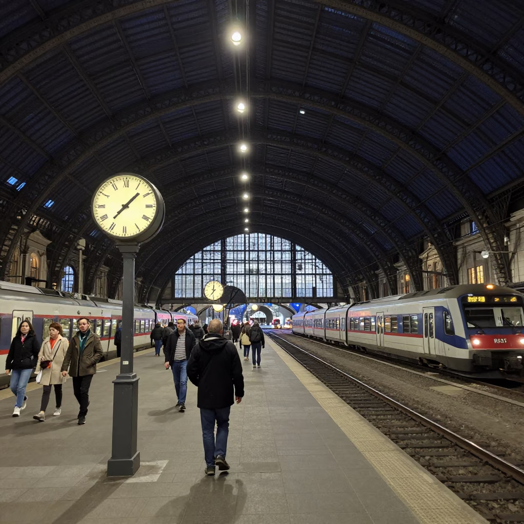 Vienna Night Street Scene with Train Station Clock and Cookie Tin in in Vienna, Austria