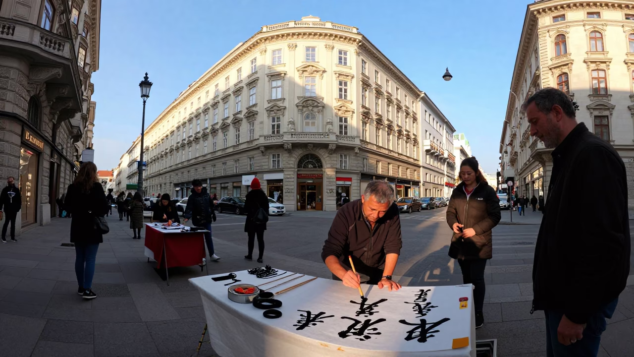 Vienna Street Scene Late Afternoon Light Traditional Craft Demonstration in in Vienna, Austria