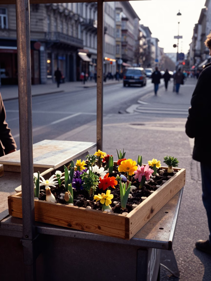 Vienna Street Scene Late Morning with Seed Tray and Hair Comb in in Vienna, Austria