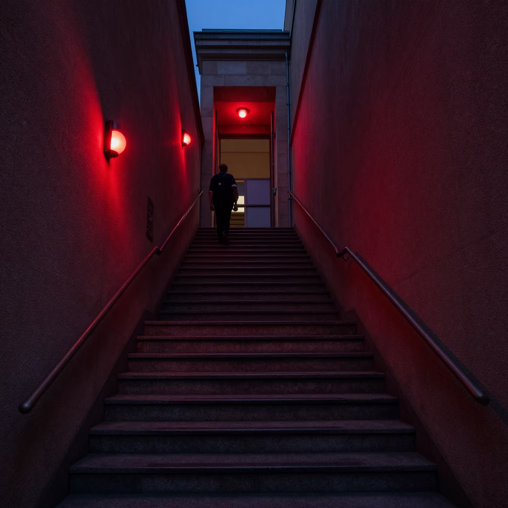 Vienna University Observatory Stairwell Red Night Bulbs Brass Details Predawn Darkness in in Vienna, Austria