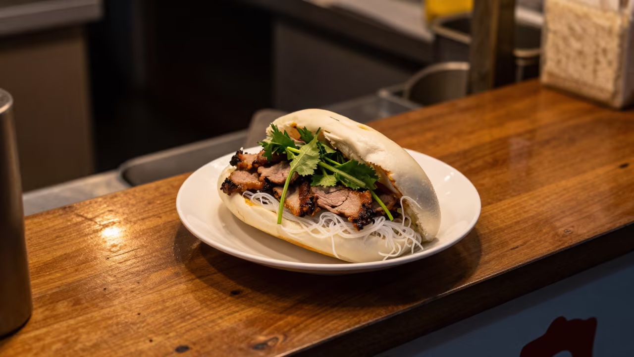 Vietnamese Bun Cha Plate at Market Stall in at a market stall counter in Karadeniz Ereğli