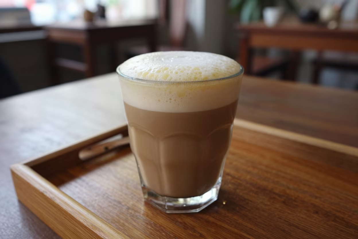 Vietnamese Egg Coffee on Tea Tray in Dalian in on a tea house tray in Dalian
