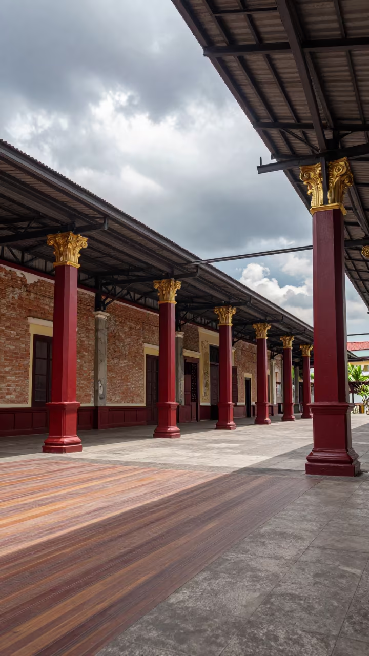 Vietnamese Lacquered Pillars in Restored Train Terminal in inside a restored train terminal near Bordj Bou Arreridj