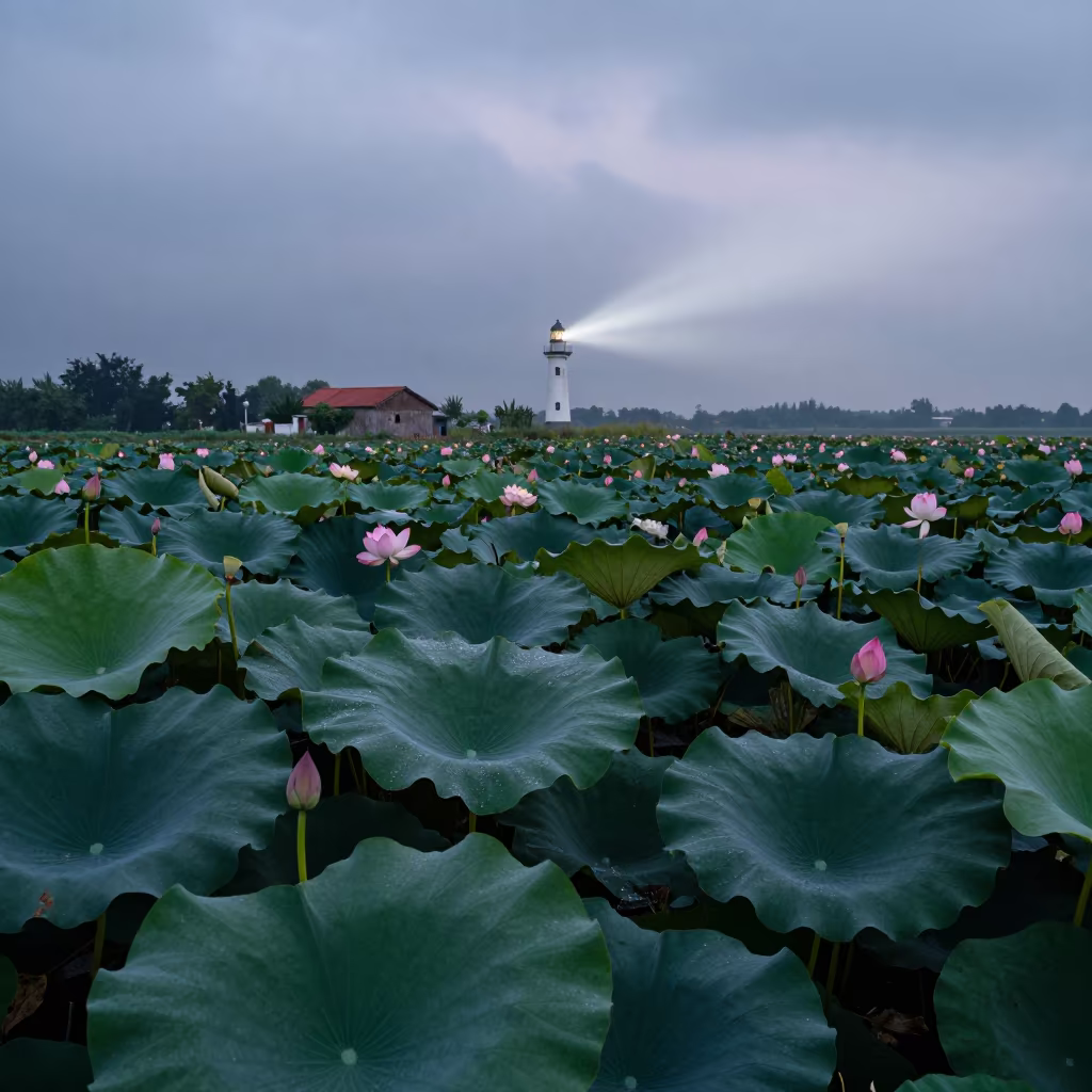 Vietnamese Lotus Field Before Dawn in in Kyushu