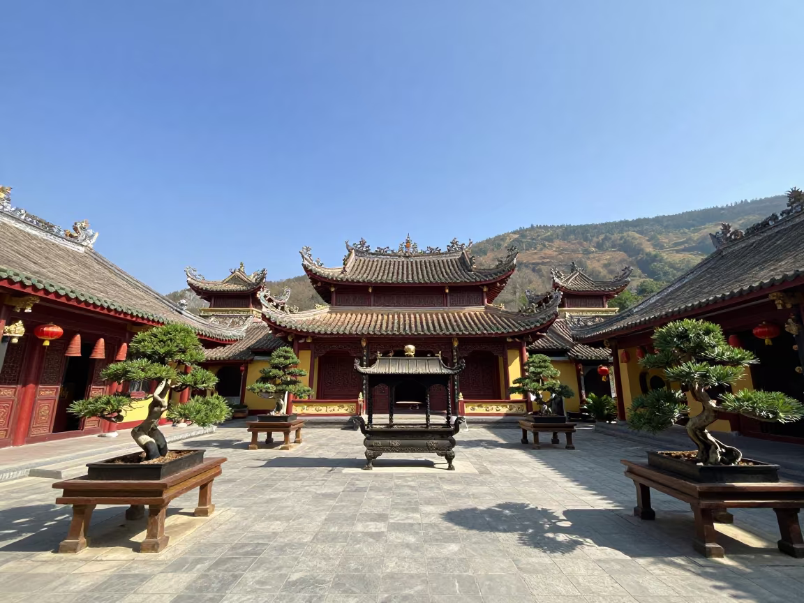 Vietnamese Pagoda Courtyard Yorkshire Garden in in a cloister garden in Yorkshire