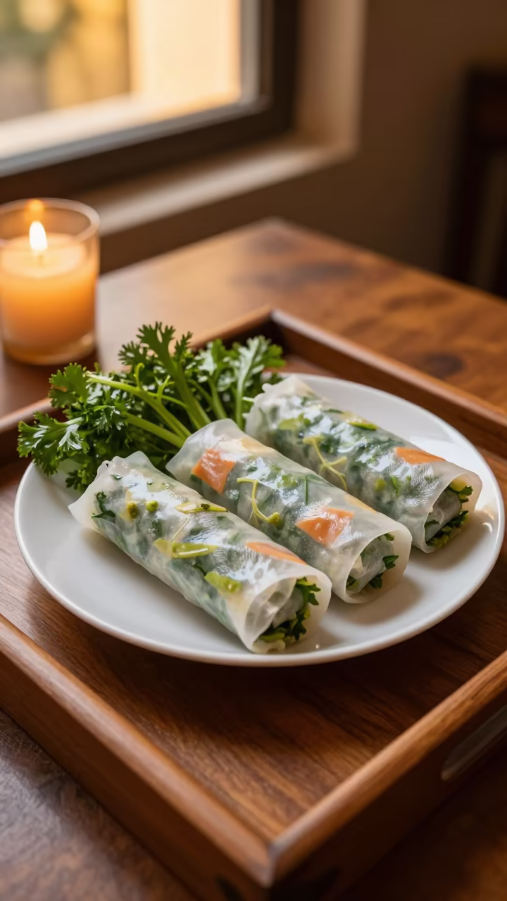 Vietnamese Spring Rolls Herb Garden Tea House in on a tea house tray in Oujda