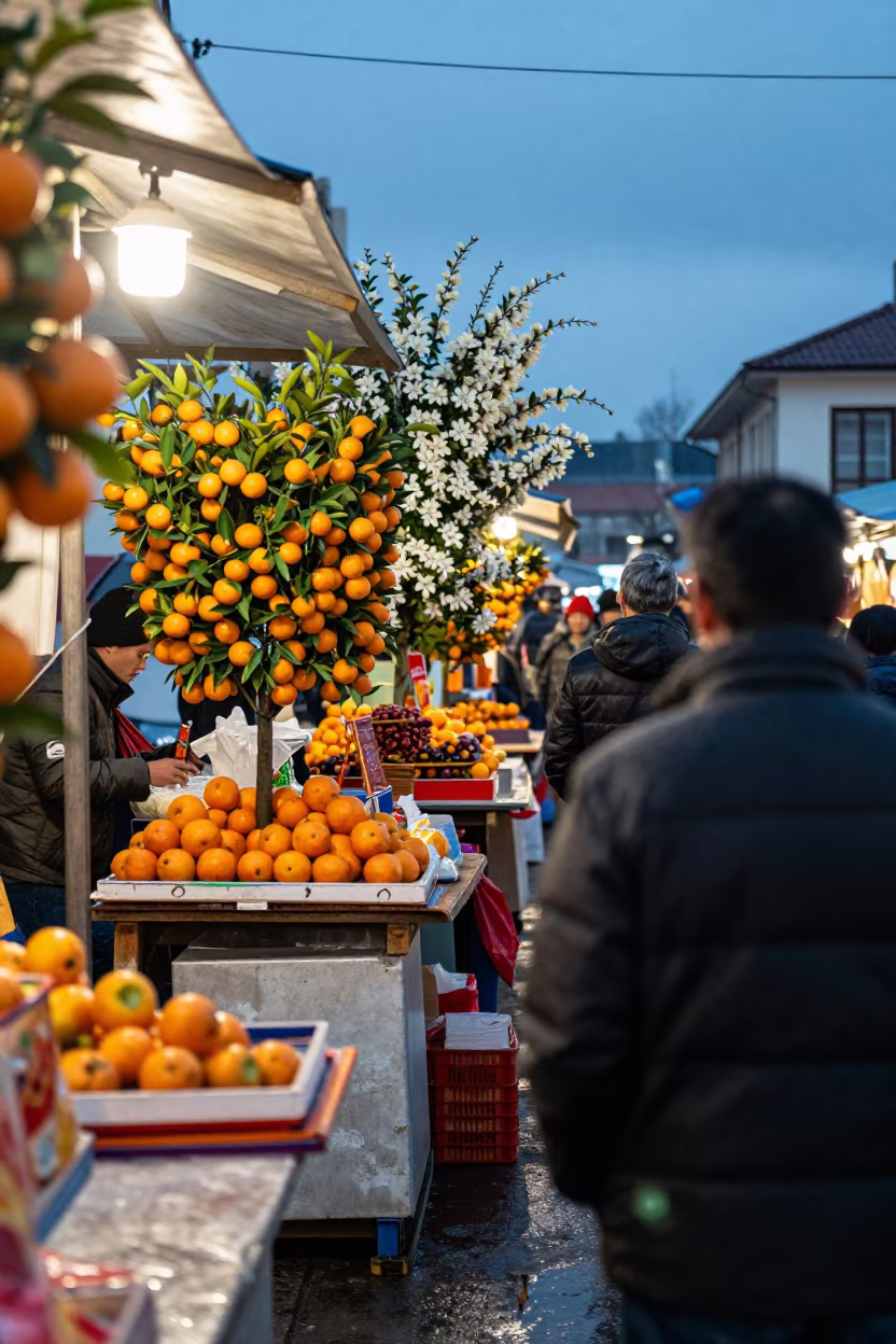 Vietnamese Tet Kumquat Trees Night Market Linz in at a night market near Linz