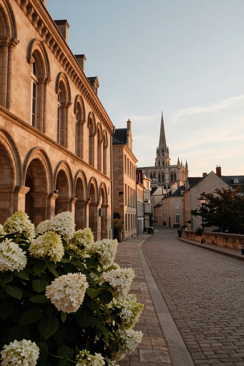 Vieux Cobblestone Street in Lyon at Sunset Light in in Lyon, France