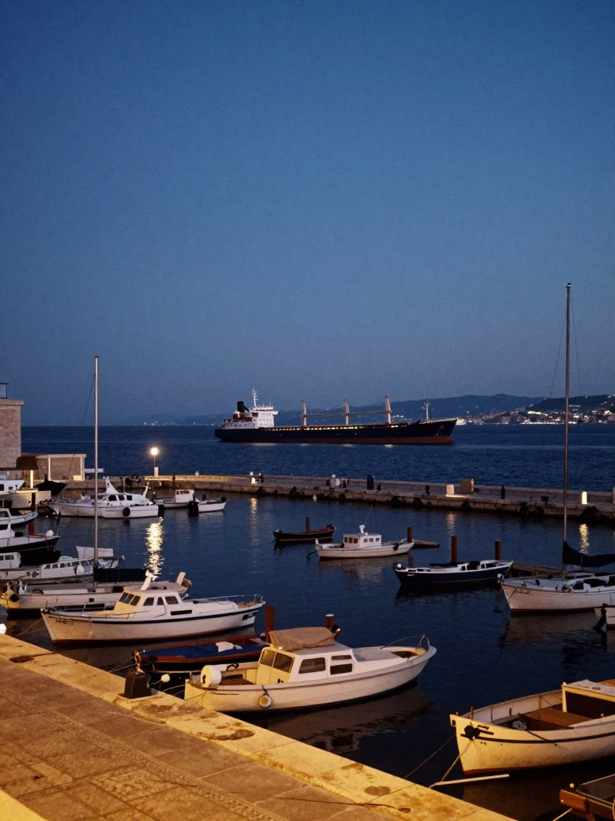 Vieux Port in Marseille at The Still Hours Before Dawn Light in in Marseille, France