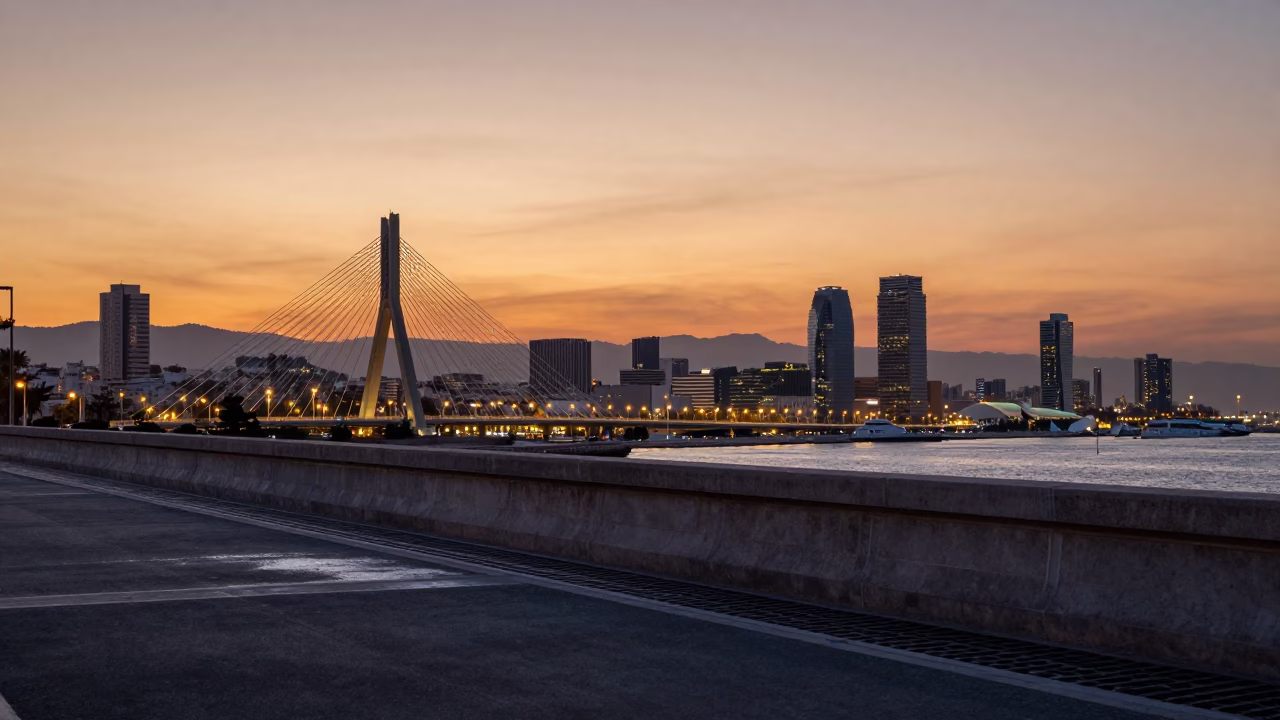View in Barcelona at Sunset Light in in Barcelona, Spain