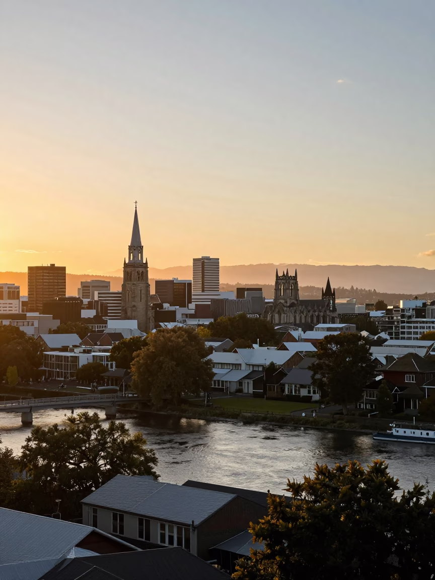 View in Christchurch at Golden Hour in in Christchurch, New Zealand