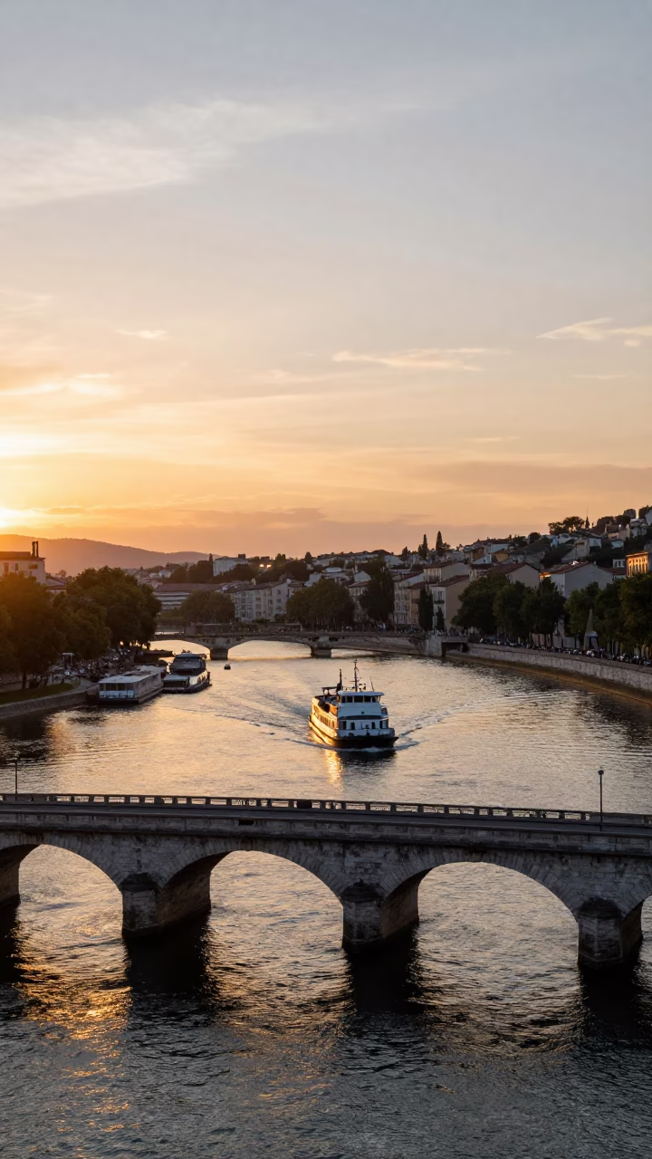 View in Lyon at Sunset Light in in Lyon, France