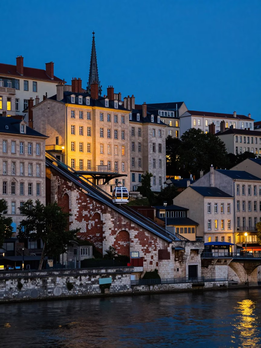 View in Lyon France at Twilight in in Lyon, France