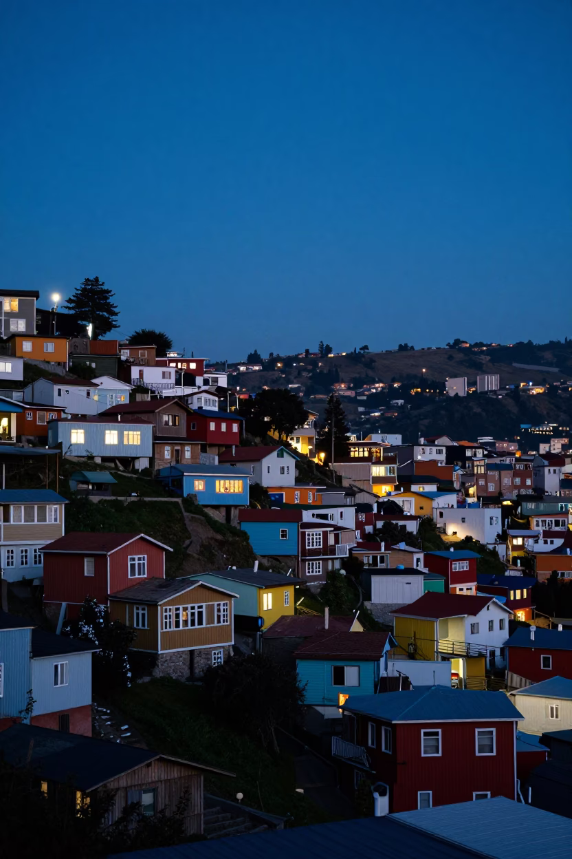 View in Valparaiso at Blue Hour in in Valparaiso, Chile