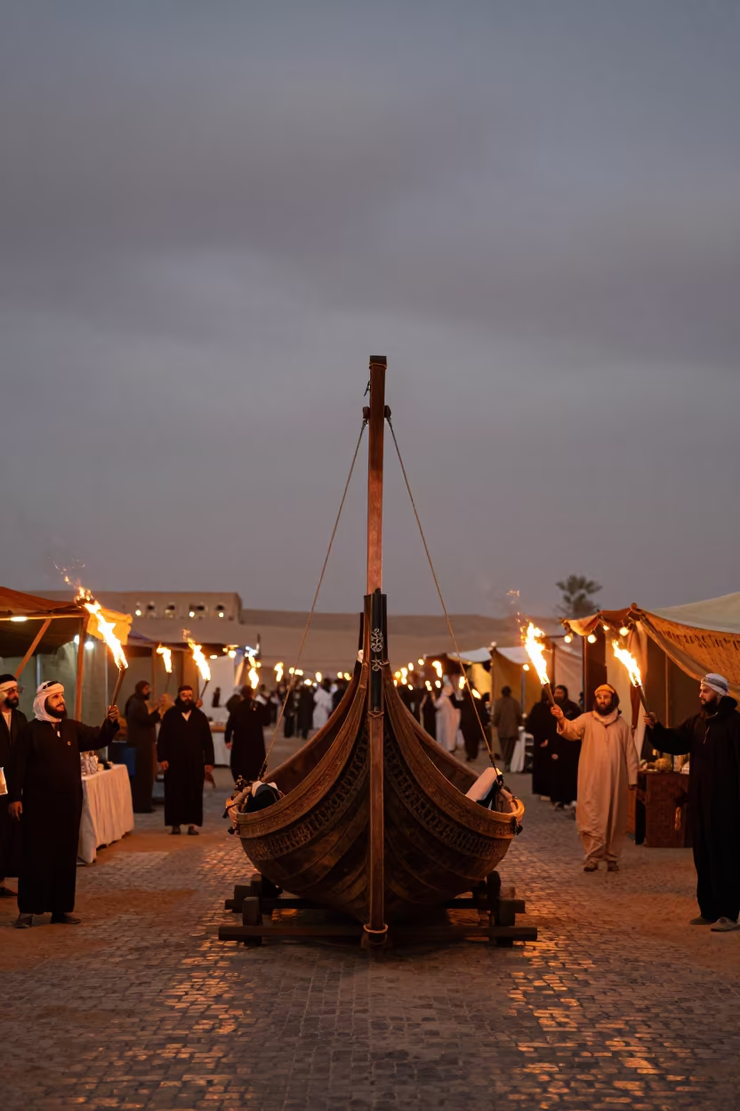 Viking Longship Torch Parade Night Market in at a night market in Dakhla