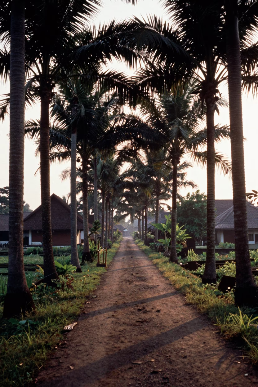 Village Scene in Yogyakarta at As First Light Reaches The Scene in in Yogyakarta, Indonesia