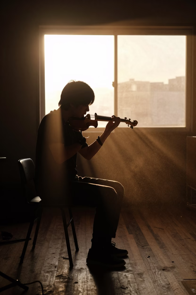 Vina Player Silhouette in Tokyo Rehearsal Room in in a rehearsal room in Shibuya, Tokyo