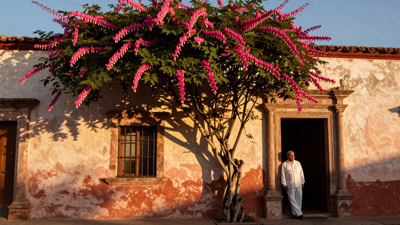 Vine Blooming in Merida at Honeyed Evening Light in in Merida, Mexico