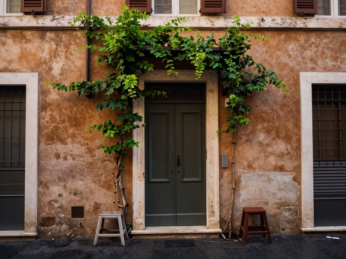 Vine-covered Doorway in Rome in in Rome, Italy