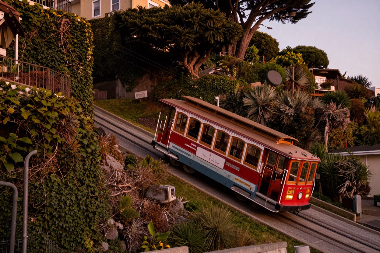 Vine-Covered Hillside in San Francisco at Copper-toned Light Before Dusk in in San Francisco, California, United States