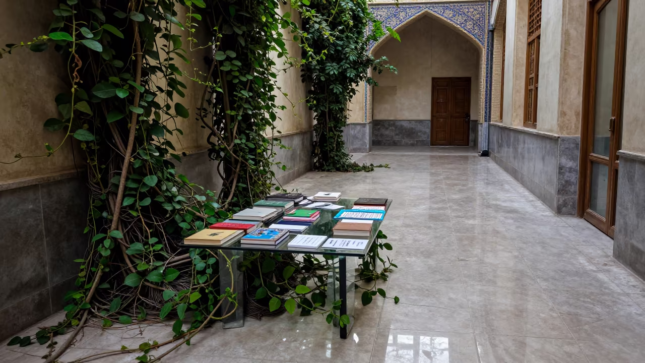 Vines Over Fashion Table in Isfahan Hallway in in a backstage changing corridor in Isfahan