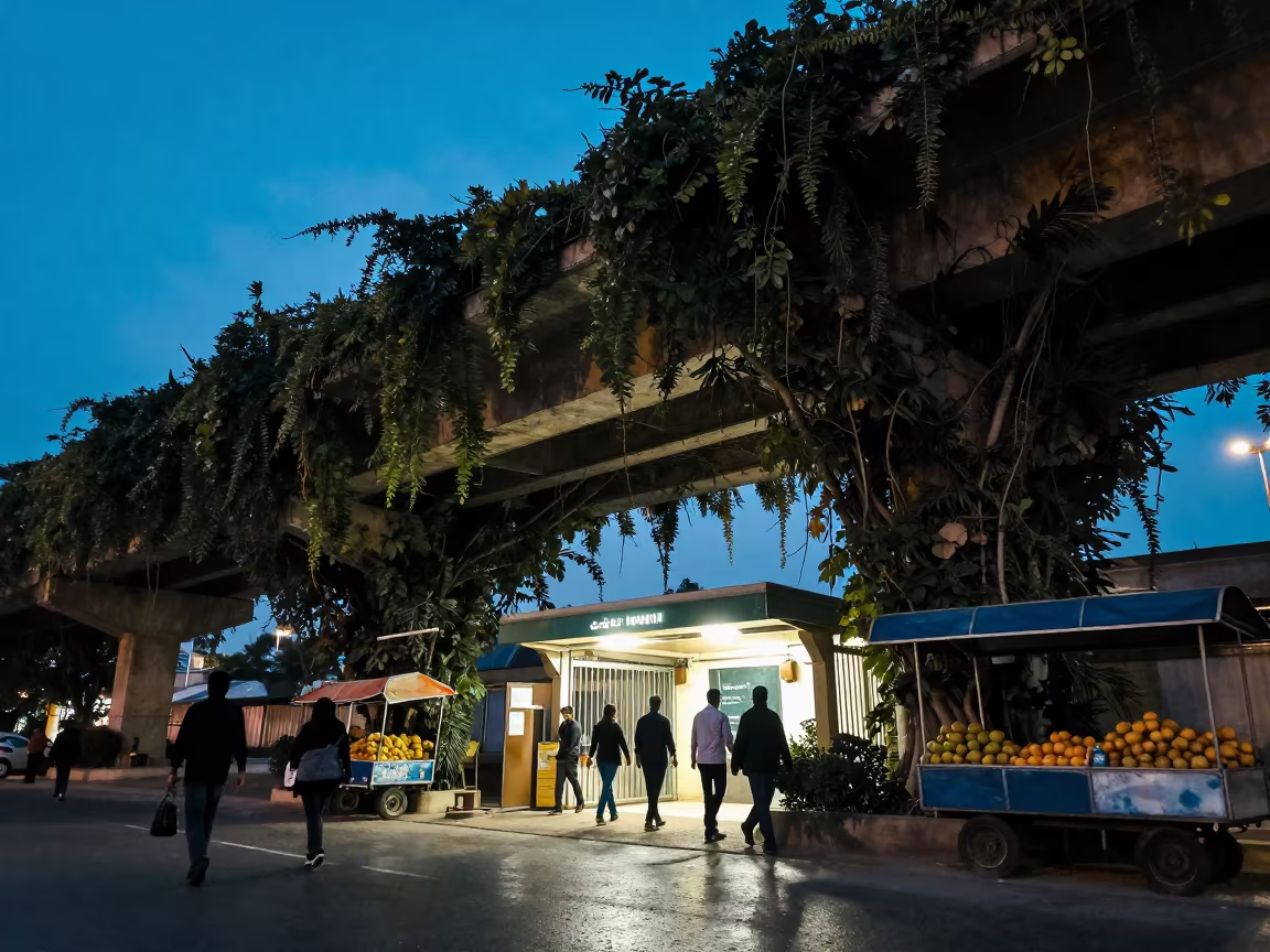 Vines Over Mansoura Metro Commuters Evening in outside a metro entrance in Mansoura
