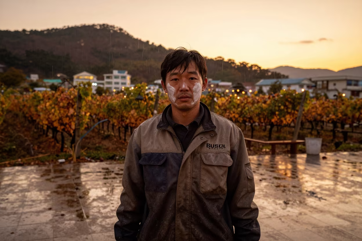 Vineyard Pruner Chalk Dust Busan Evening in at a public square in Huinnyeoul, Busan