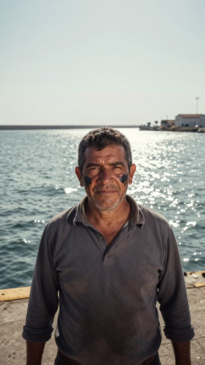Vineyard Pruner with Grease at Cartagena Harbor in at a harbor edge in Cartagena