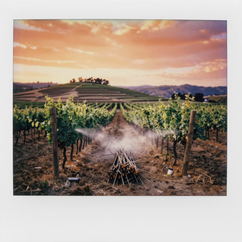 Vineyard Row Sunset Over Terraced Rice Paddies in among terraced rice paddies in California