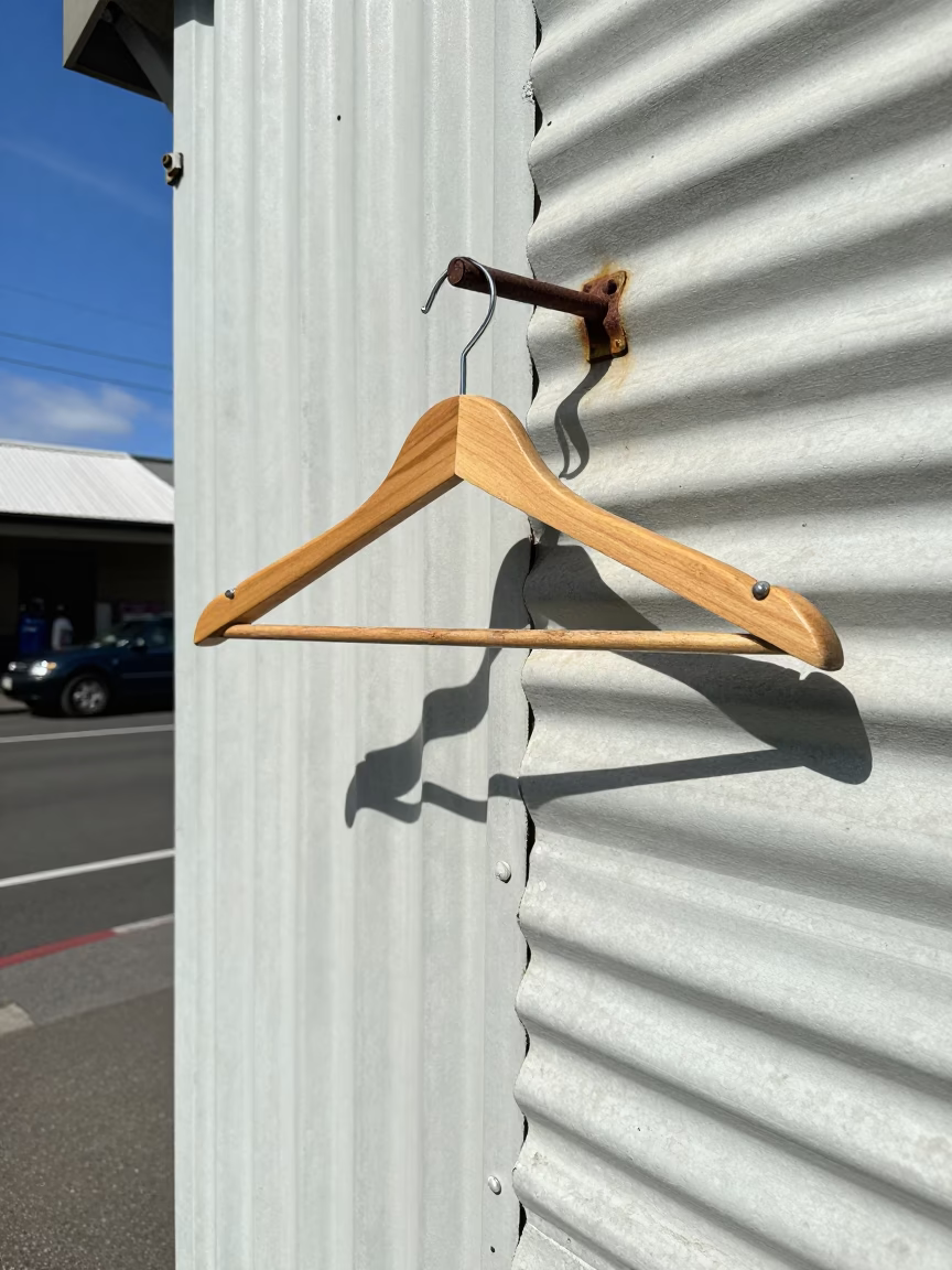 Vintage 1950s Auckland Street Scene with Wooden Hanger and Cupboard Doors in in Auckland, New Zealand