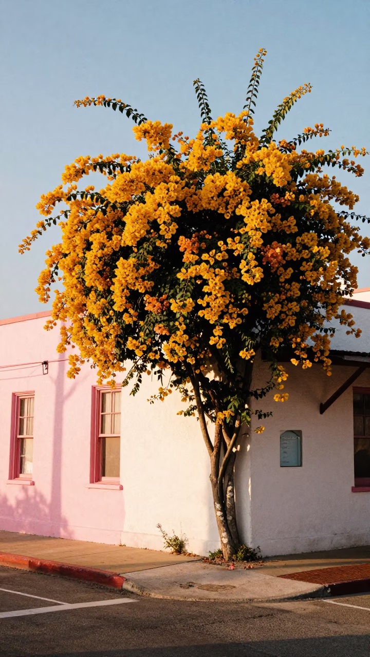 Vintage 1950s Austin Texas Street Scene with Colorful Bougainvillea and Morning Light in in Austin, Texas, United States