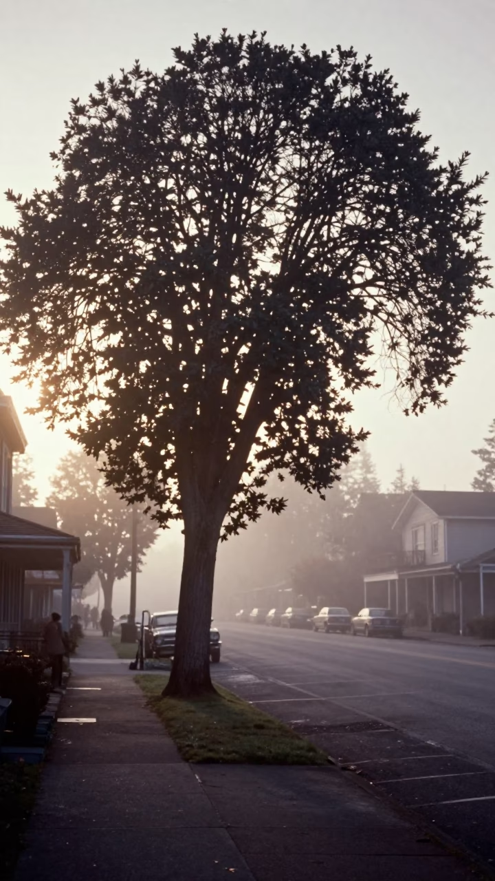 Vintage 1950s Dawn Scene with Madrone Tree and Drinking Vessel in Seattle Washington in in Seattle, Washington, United States