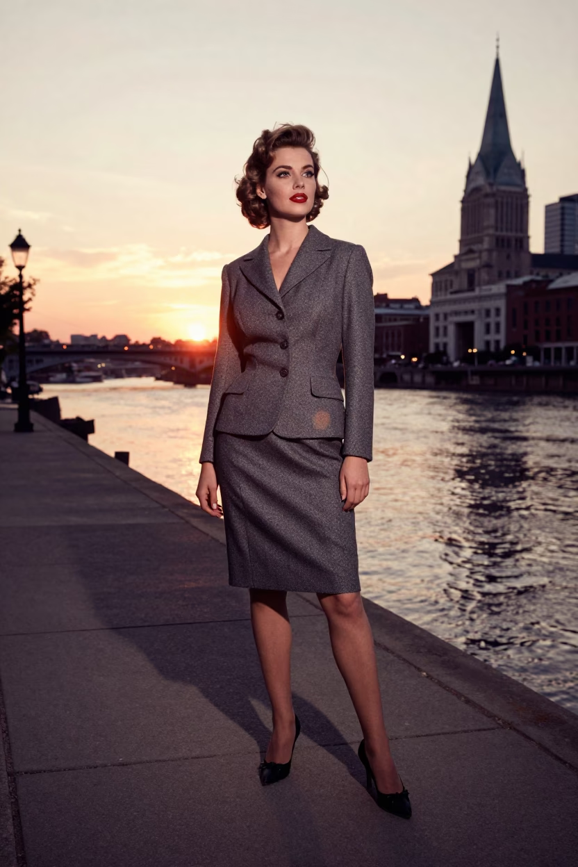 Vintage 1950s High Fashion Portrait in Nashville Tennessee at Sunset in in Nashville, Tennessee, United States
