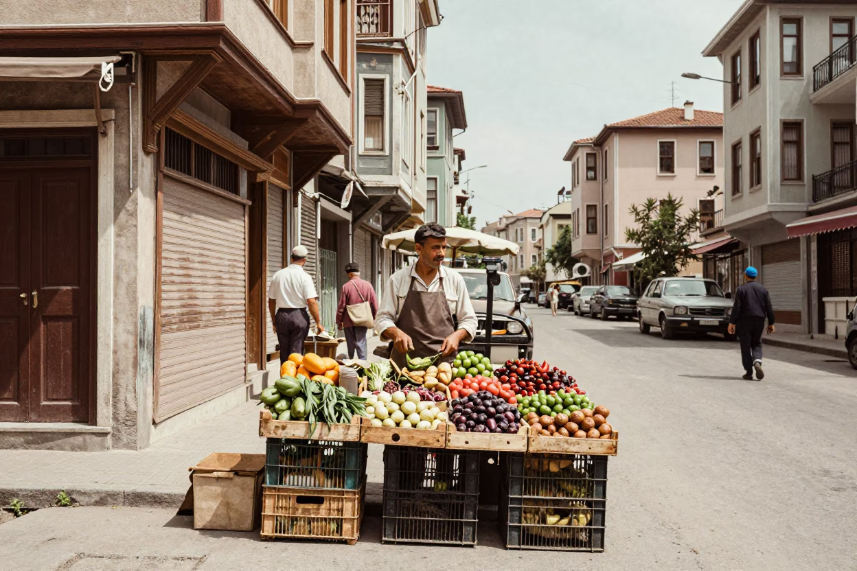 Vintage 1950s Istanbul Street Scene with Crate and Local Interaction in in Istanbul, Turkey