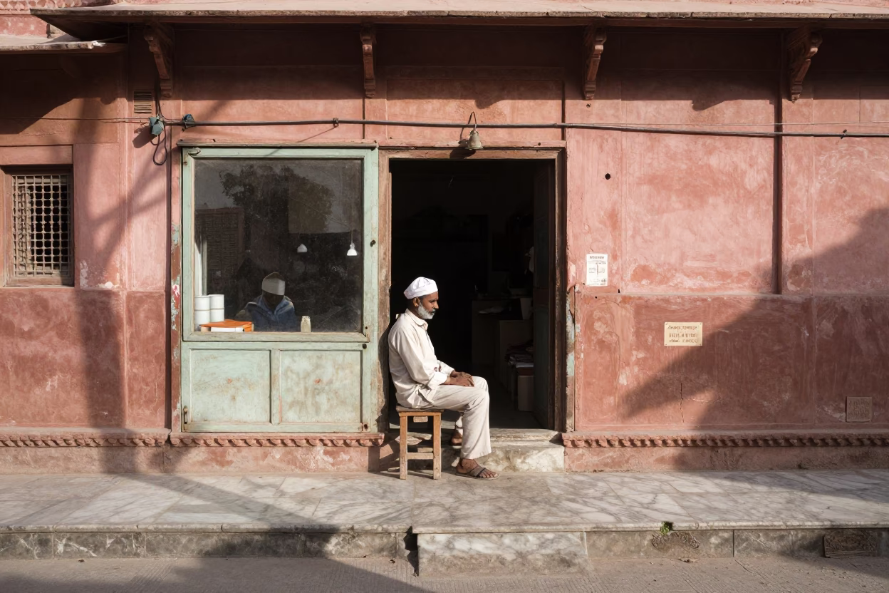 Vintage 1950s Jaipur Street Scene with Marble Set and Fountain Pen in in Jaipur, India