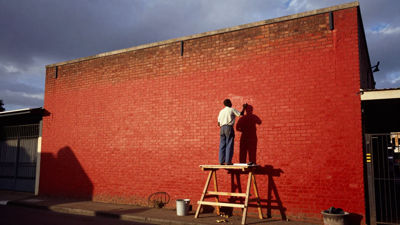 Vintage 1950s Johannesburg Dawn Street Mural Artist Painting Urban Art in in Johannesburg, South Africa