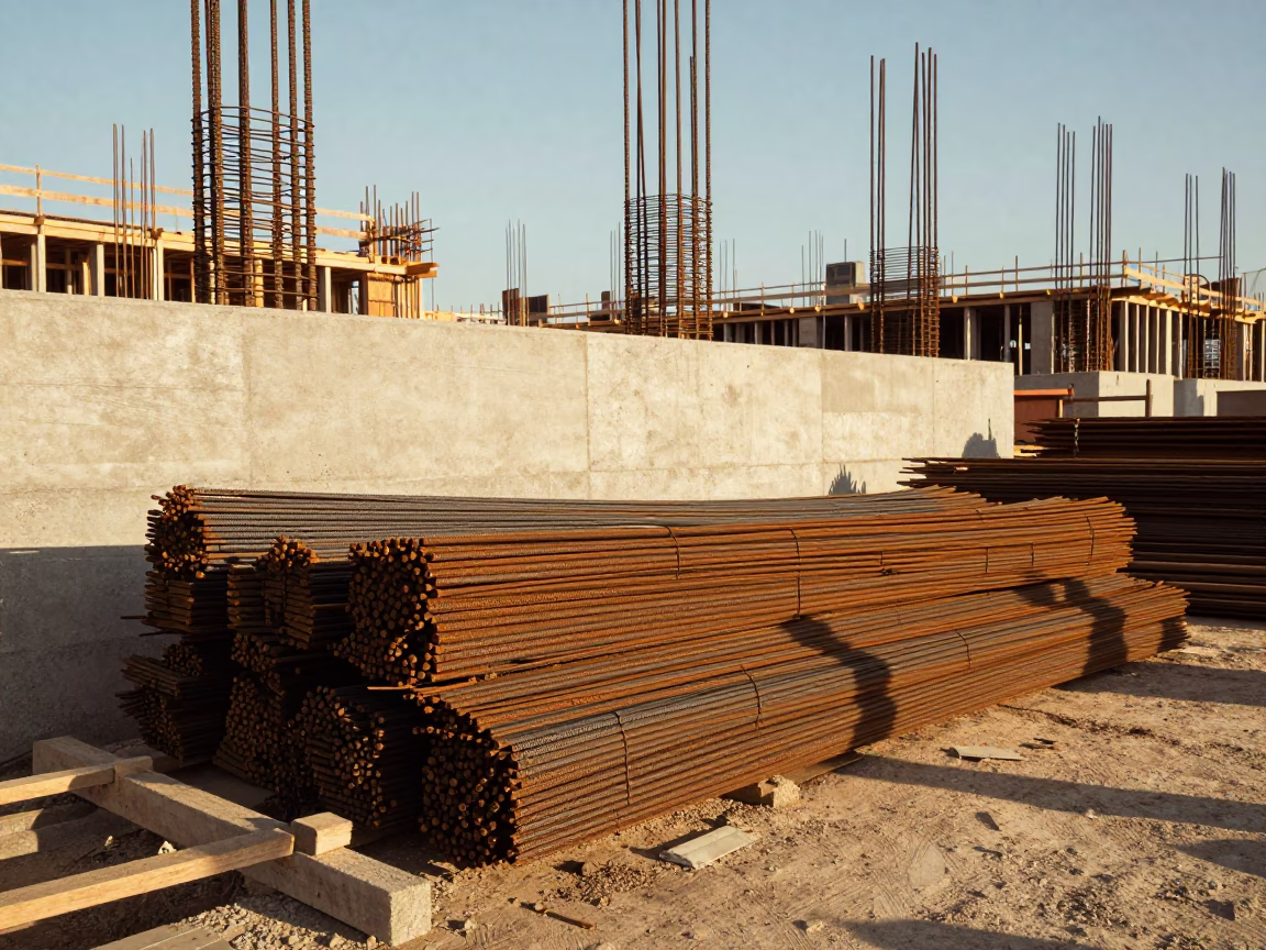 Vintage 1950s Los Angeles Construction Site with Sunlight and Rebar in in Los Angeles, California, United States