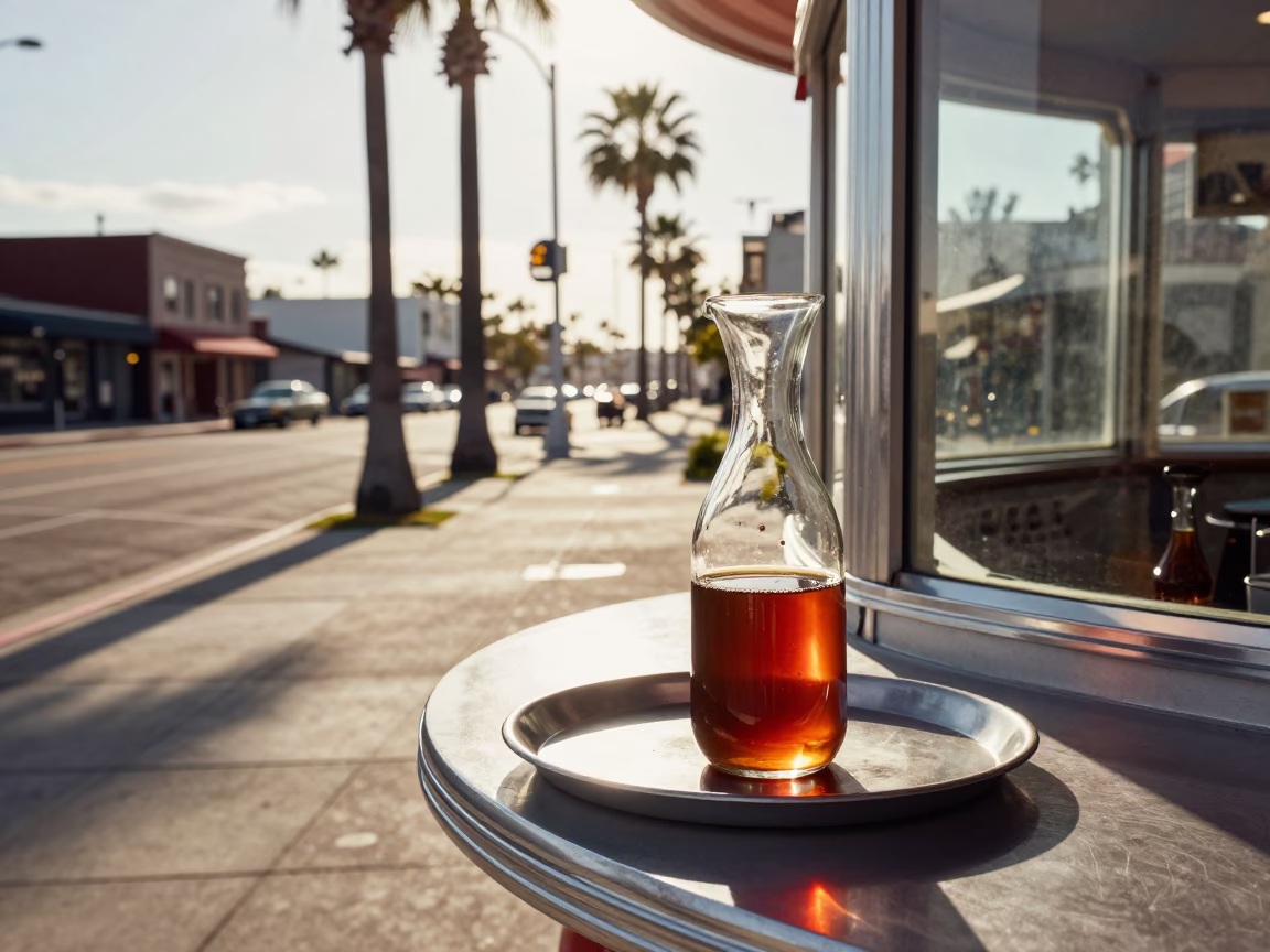 Vintage 1950s Los Angeles Street Scene with Carafe and Tray of Blini in in Los Angeles, California, United States