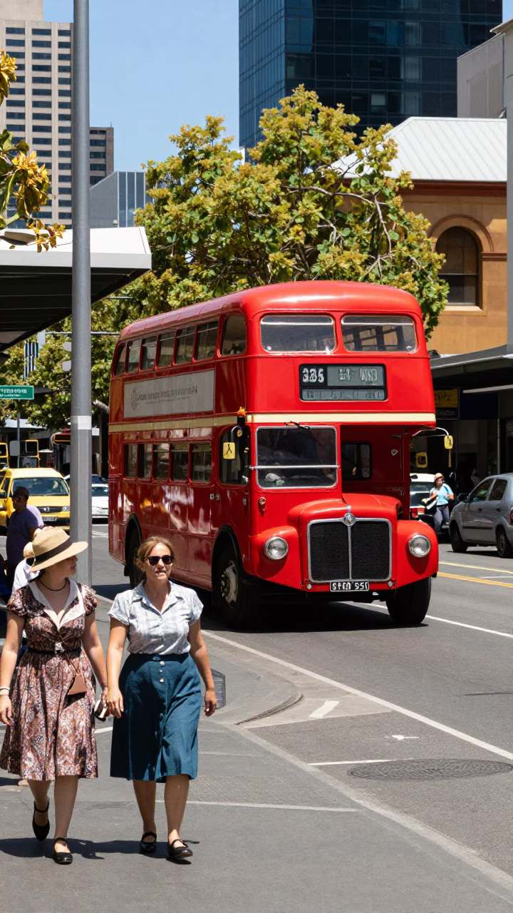 Vintage 1950s Melbourne Street Scene with Latch Detail and Daily Urban Activity in in Melbourne, Victoria, Australia