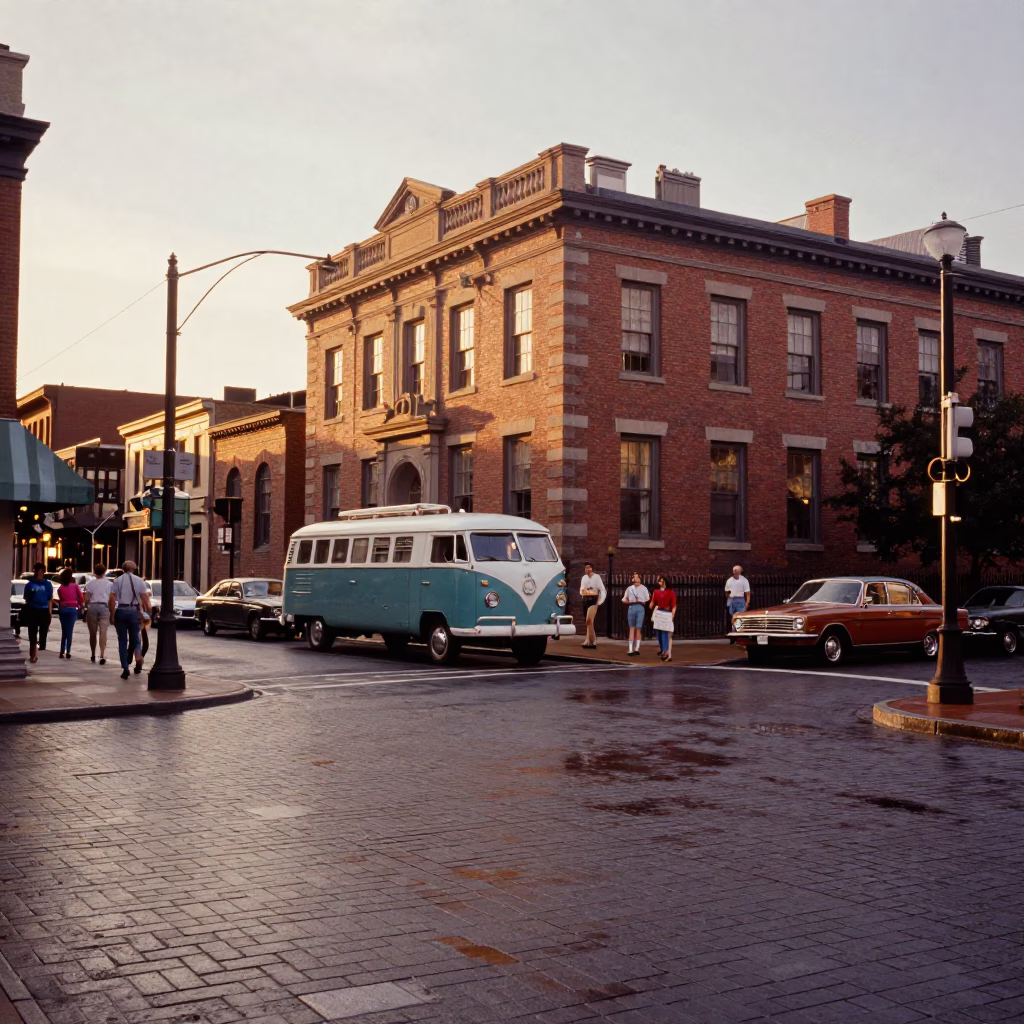 Vintage 1950s Nashville Tennessee Golden Hour Street Scene with Cold Chain Logistics in in Nashville, Tennessee, United States