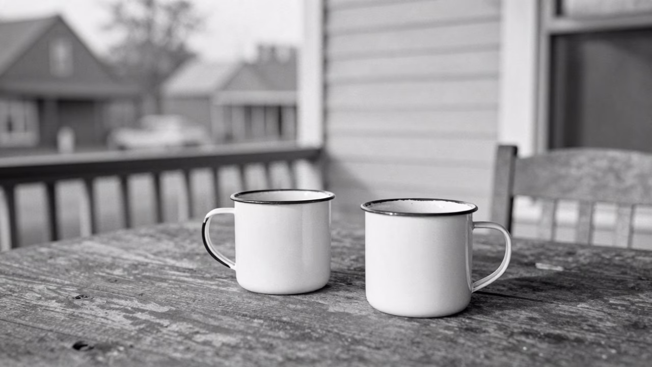 Vintage 1950s Nashville Tennessee Morning Scene with Coffee Mugs and Cityscape in in Nashville, Tennessee, United States