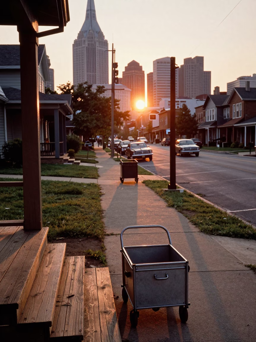 Vintage 1950s Nashville Tennessee Sunset Scene with Tool Caddies and Laundry Basket in in Nashville, Tennessee, United States