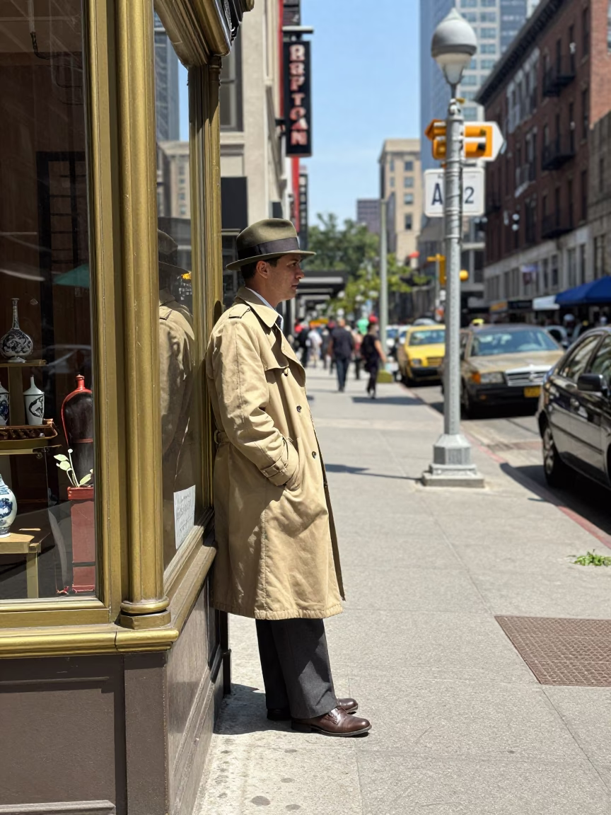 Vintage 1950s New York Street Scene with Brass Details and Midmorning Light in in New York, New York, United States