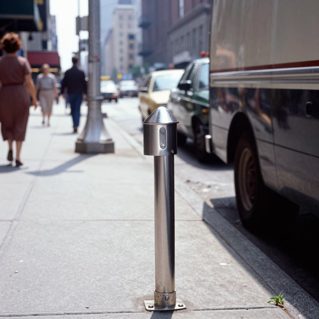 Vintage 1950s New York Street Scene with Brushed Steel Handle and Houseplants in in New York, New York, United States