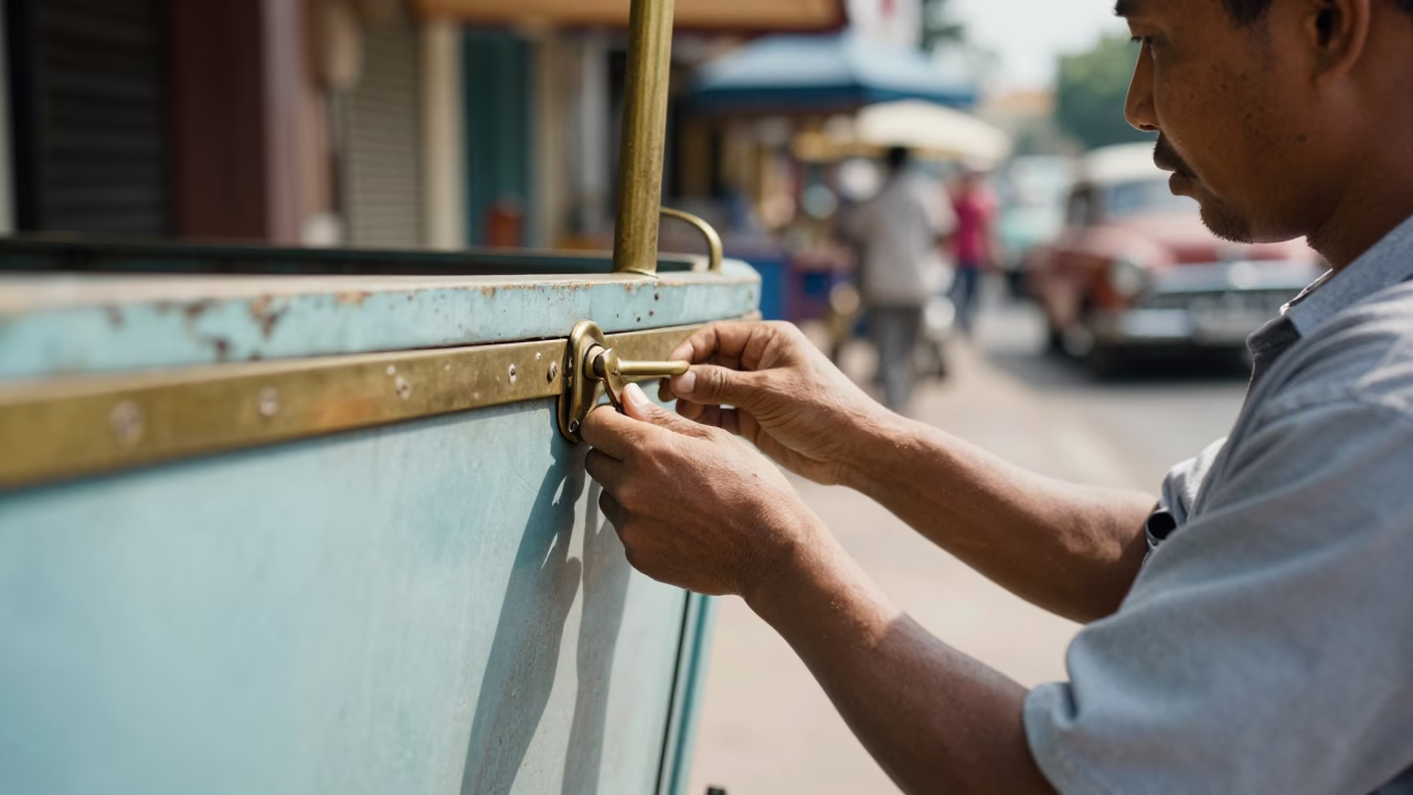 Vintage 1950s Phnom Penh Street Scene with Nickel Latch and Local Life in in Phnom Penh, Cambodia