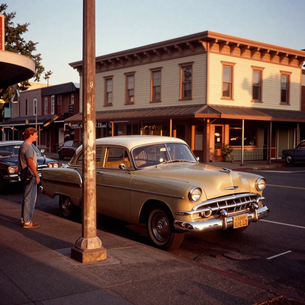 Vintage 1950s Portland Oregon Street Scene Honeyed Evening Light in in Portland, Oregon, United States