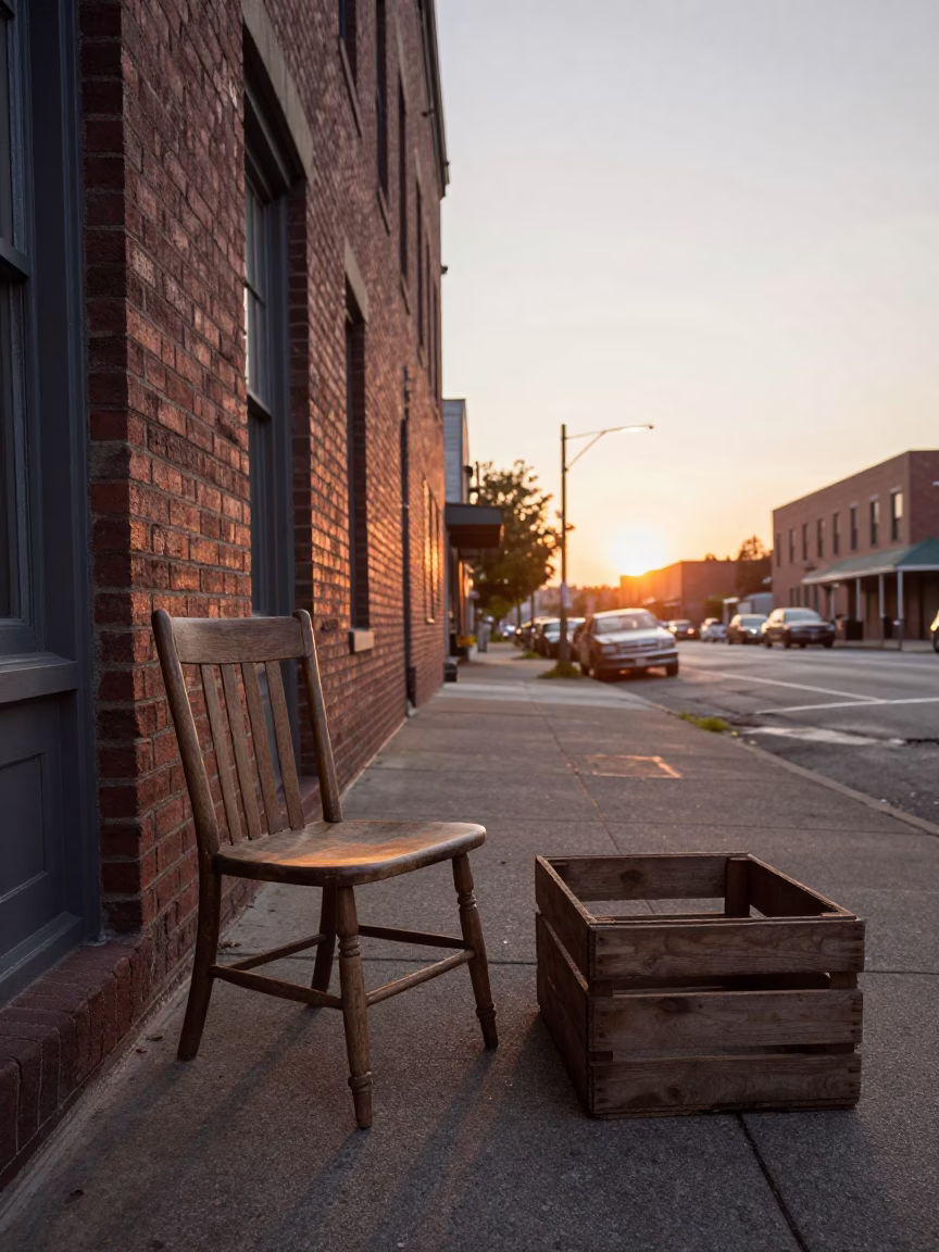 Vintage 1950s Portland Oregon Street Scene with Chair and Crate in in Portland, Oregon, United States