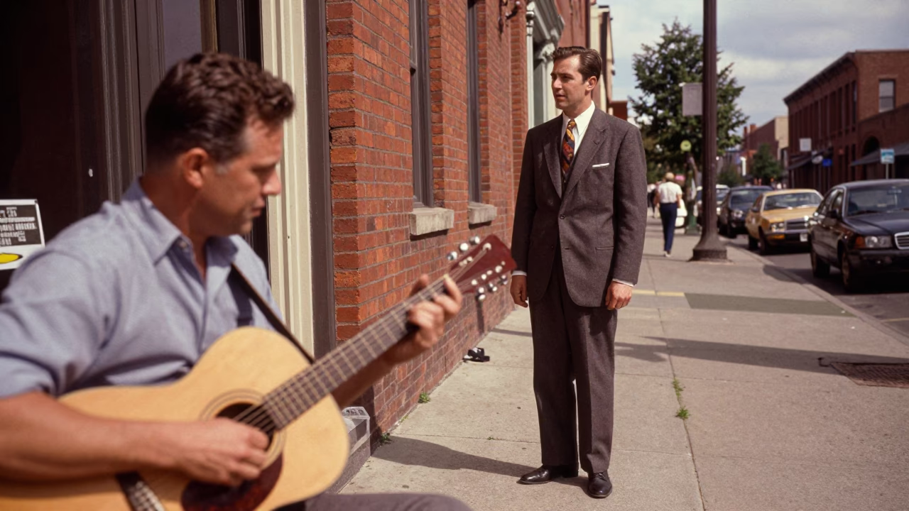 Vintage 1950s Portland Street Scene with Guitar and Hand Towels in in Portland, Oregon, United States