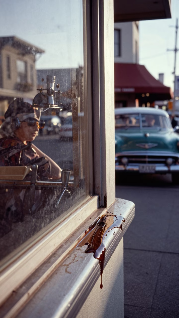 Vintage 1950s San Francisco Street Scene with Grease Sheen on Sill Edge in in San Francisco, California, United States