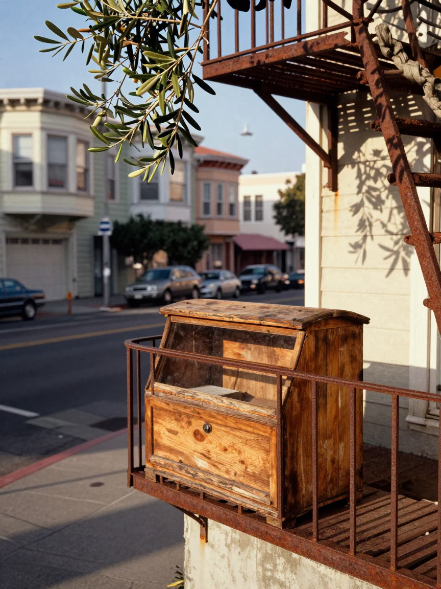 Vintage 1950s San Francisco Street Scene with Olive Branch and Breadbox in in San Francisco, California, United States